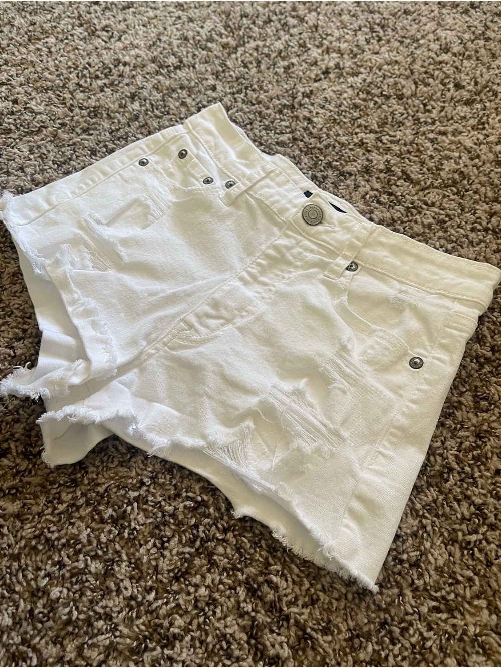 Aéropostale High Rise Shorty White Distressed Denim Cut Off Jean‎ Shorts Size 2